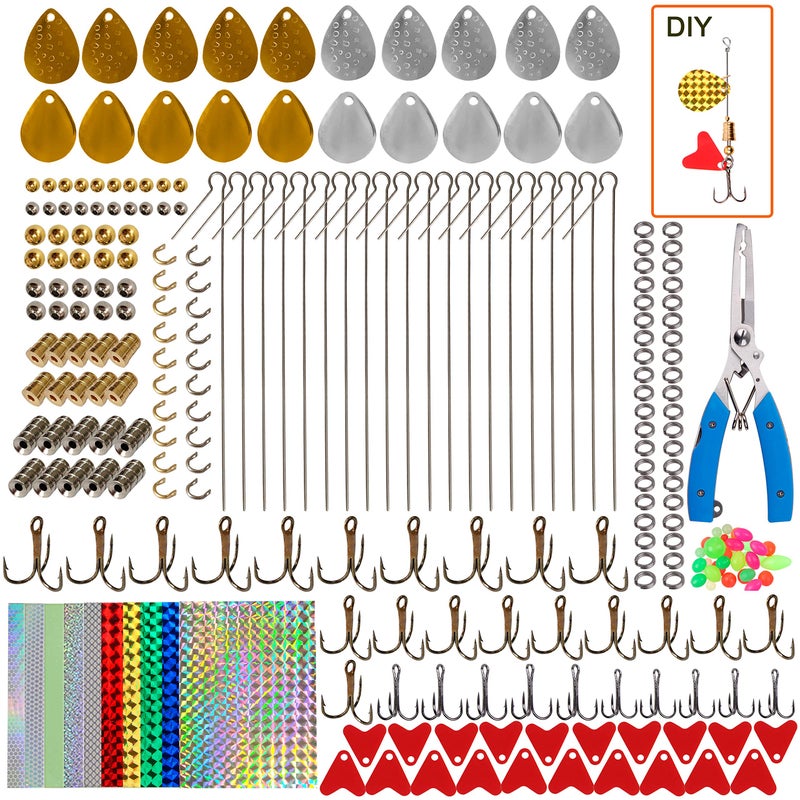 Shaddock Fishing Fishing Spinner Bait Making Kit, 261pcs DIY Fishing Lure Making Kit Buzzbait Spinnerbait Colorado Blades Fishing Spoon Rigs Treble Hook Make Your Own Lures for Bass Trout Walleye Spinner - Image 1